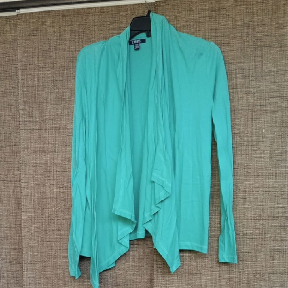 Aqua Green Open Front Cotton  Cardigan Sweater
